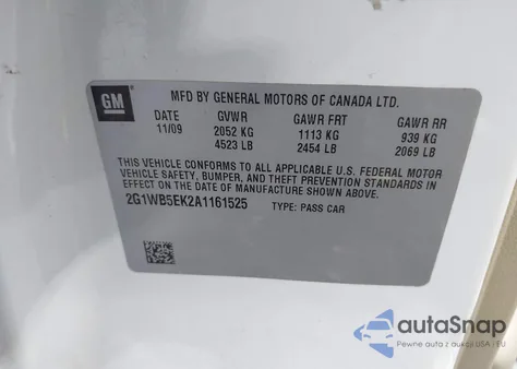 2010 Chevrolet Impala Lt from USA, damaged, VIN 2G1WB5EK2A1161525